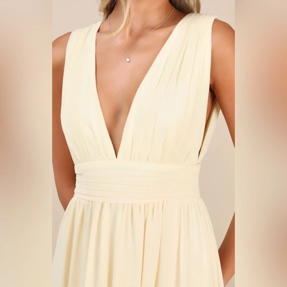 Lulus Heavenly Hues Pale Yellow Maxi Dress L NWT - Picture 3 of 6